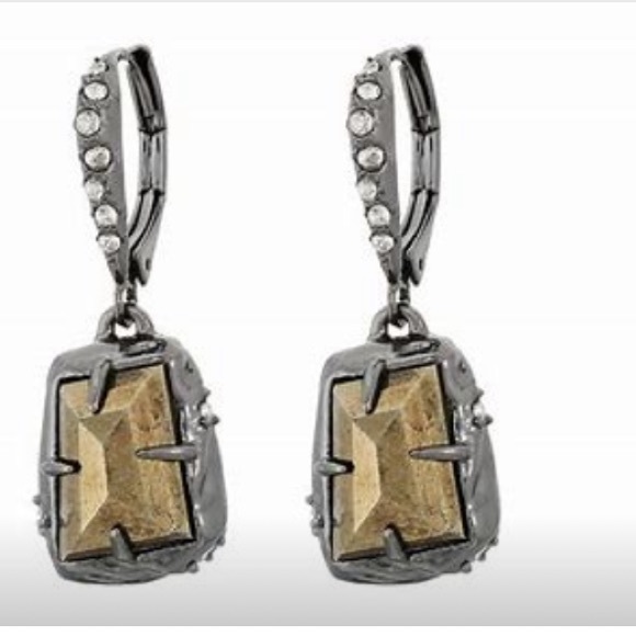 ALEXIS BITTAR • NEW Elements Pyrite Stone Rocky Drop Gunmetal Earrings - Picture 8 of 13